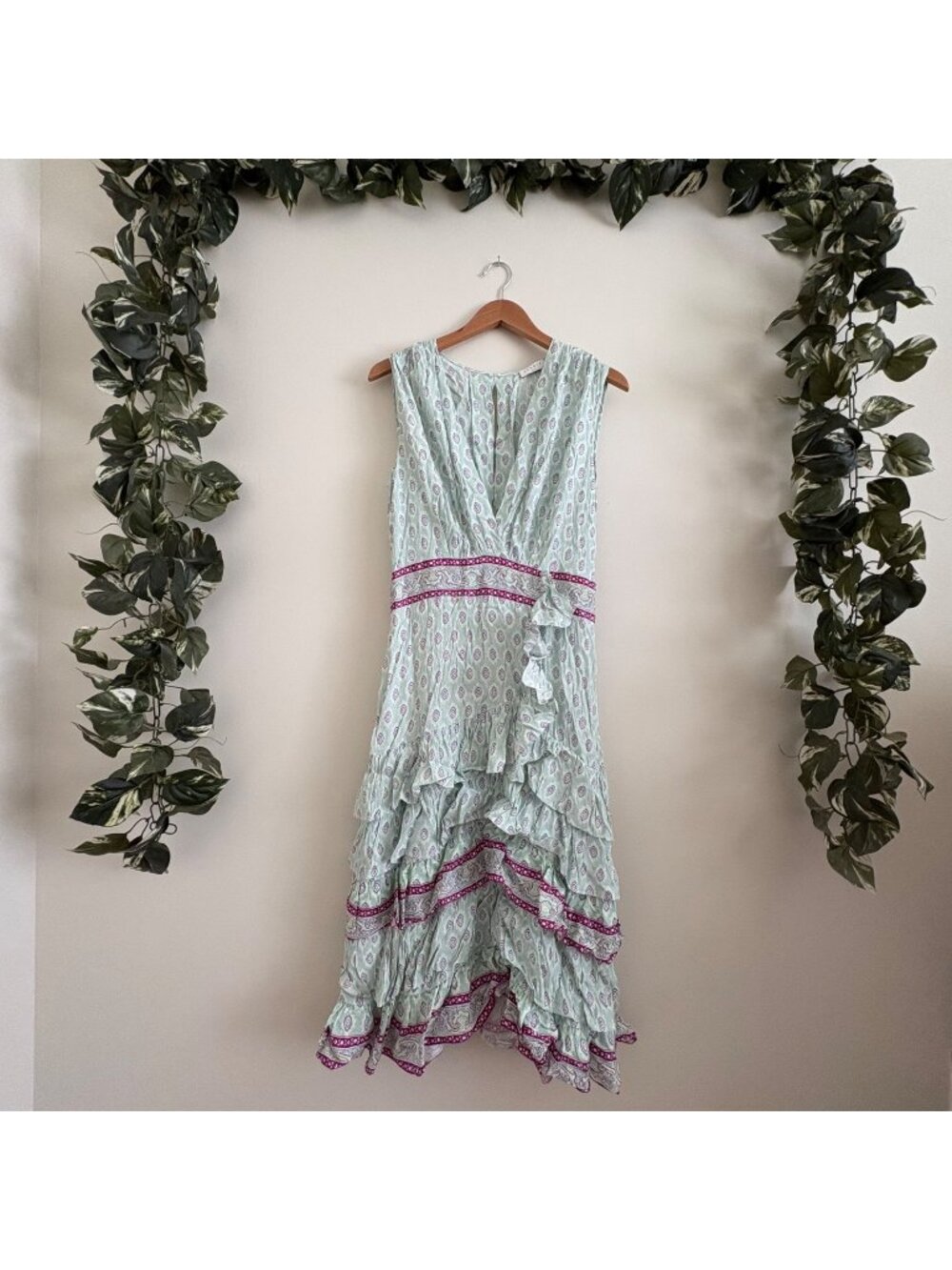 Sandro Paris Jacquard Tiered Layered Sleeveless Midi Dress Floral Women’s Sz 42